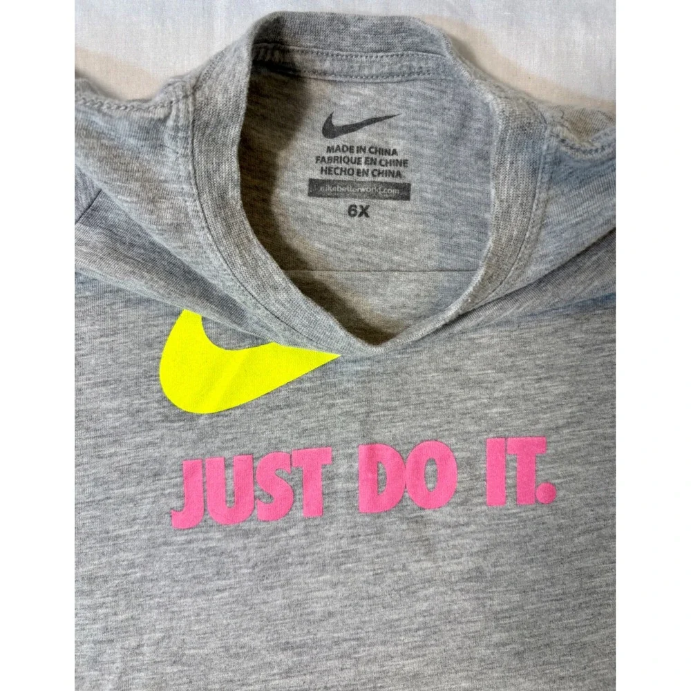 Nike Girls Just Do It Graphic T-Shirt Gray Neon Yellow Pink Size 6X Short Sleeve